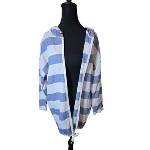CHARLIE B  Blue and White Linen Blend Nautical Jacket Cover Up S